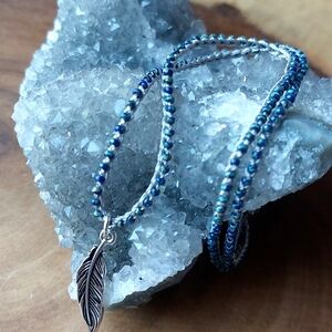 Handcrafted Boho Beaded Necklace, Blue, 17 inches, by Rust Belt Raised